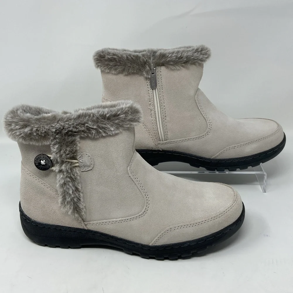 NTW Khombu “Iris” Ankle Winter Boots Cream Genuine Suede Faux Fur Lining